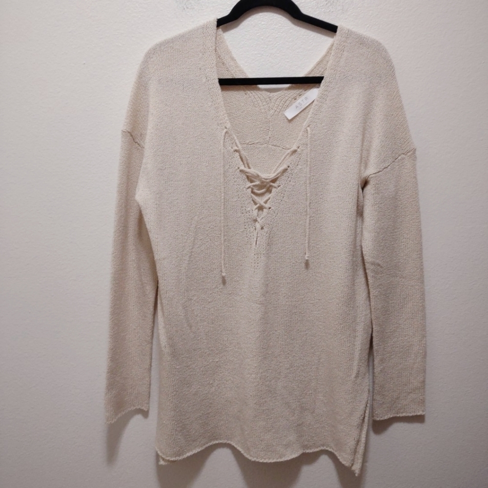 ASTR the Label cream Lace Up Knit Sweater Medium